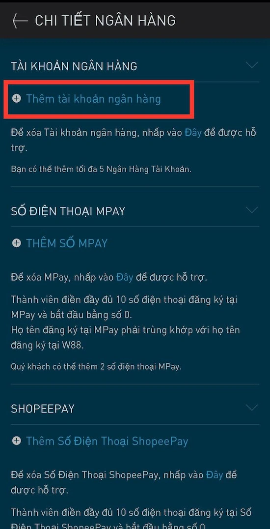 Cập Nhật Thông Tin Tài Khoản Ngân Hàng