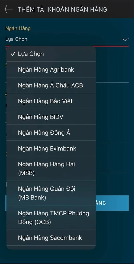 Cập Nhật Thông Tin Tài Khoản Ngân Hàng