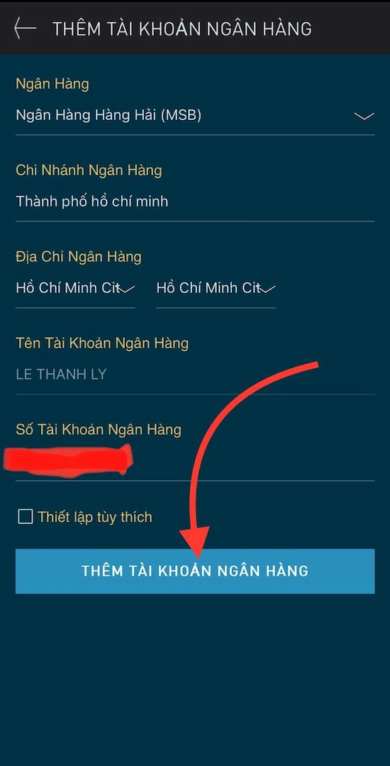 Cập Nhật Thông Tin Tài Khoản Ngân Hàng