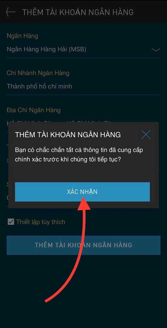 Cập Nhật Thông Tin Tài Khoản Ngân Hàng